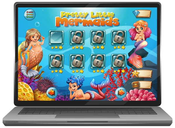 Gioco Sirena Schermo Del Computer Portatile Illustrazione — Vettoriale Stock