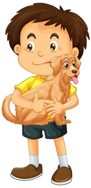 彼の犬の孤立したイラストと男の子 — ストックベクタ