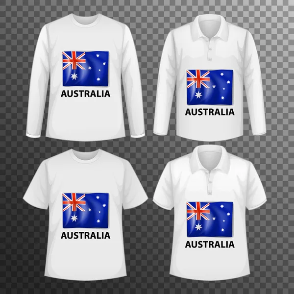 Набор Различных Мужских Рубашек Экраном Флага Австралии Футболках Изолированная Иллюстрация — стоковый вектор