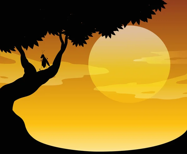 Outdoor Natura Sylwetka Zachód Słońca Scena Ilustracja — Wektor stockowy