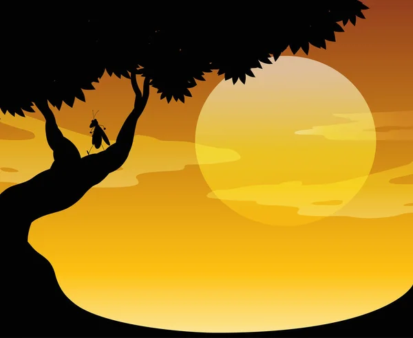 Buiten Natuur Silhouet Zonsondergang Scène Illustratie — Stockvector