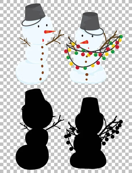 Cute Snowman Its Silhouette Illustration — Stock Vector