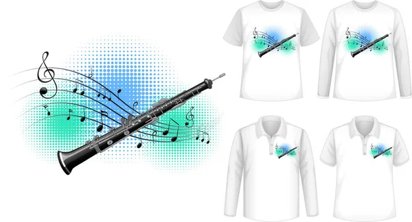 Camisa Macaco Com Instrumentos Música Flauta Ilustração Logotipo —  Vetores de Stock