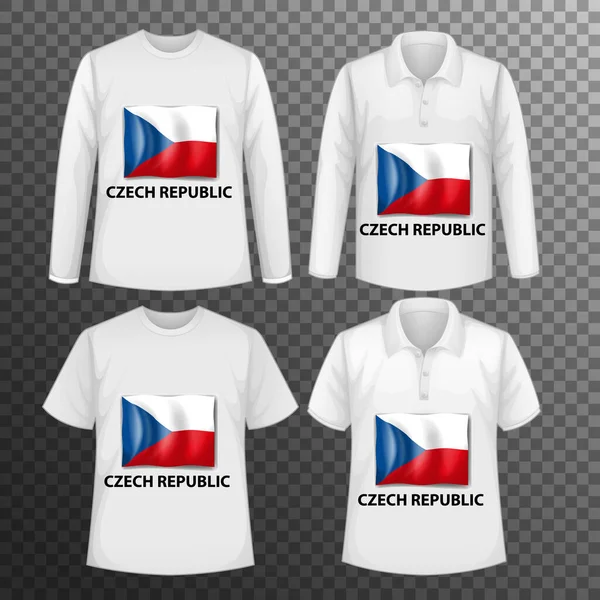 Set Different Male Shirts Czech Republic Flag Screen Shirts Isolated — Stock Vector