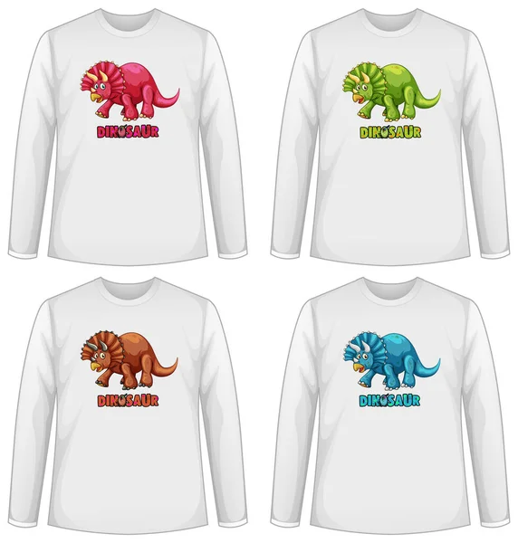 Conjunto Tela Dinossauro Cor Diferente Ilustração Camiseta Manga Longa —  Vetores de Stock