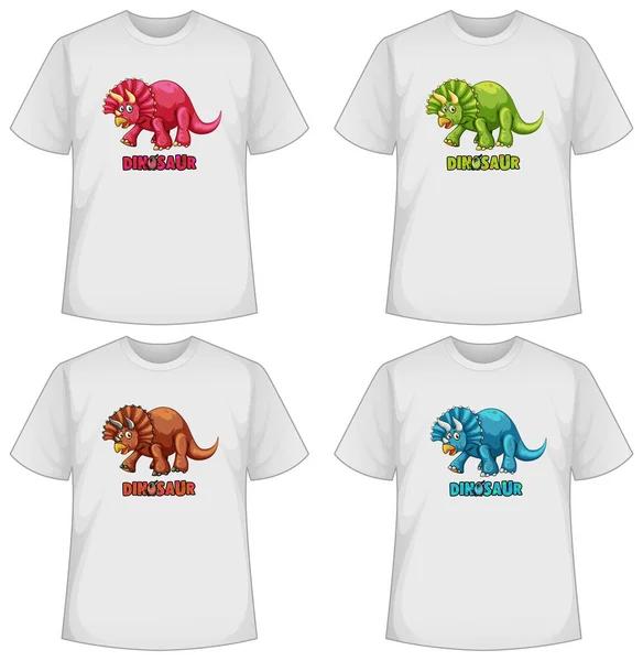 Conjunto Tela Dinossauro Cores Diferentes Camisetas Ilustração —  Vetores de Stock