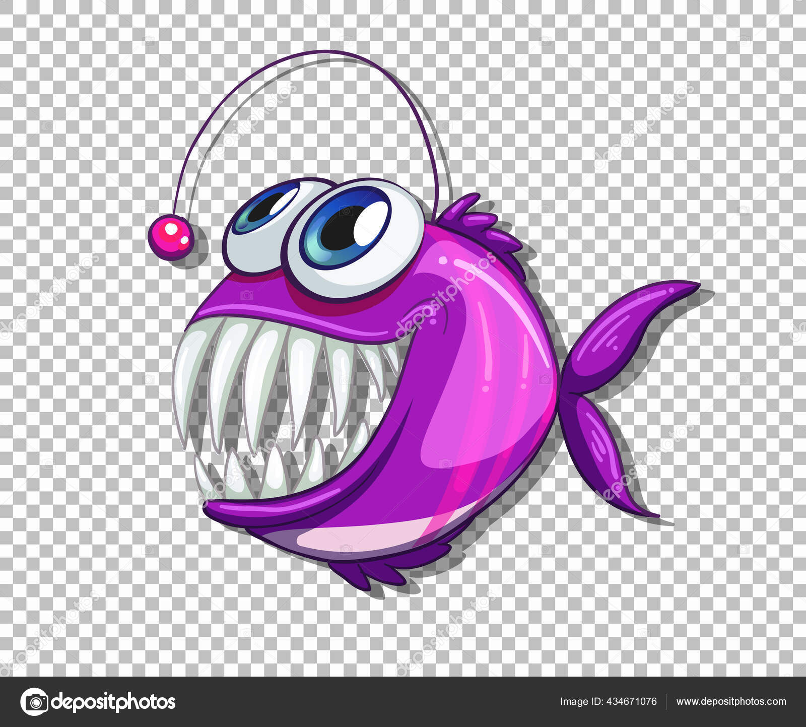 Purple Angler Fish Cartoon Character Transparent Background Illustration  Stock Vector by ©interactimages 434671076