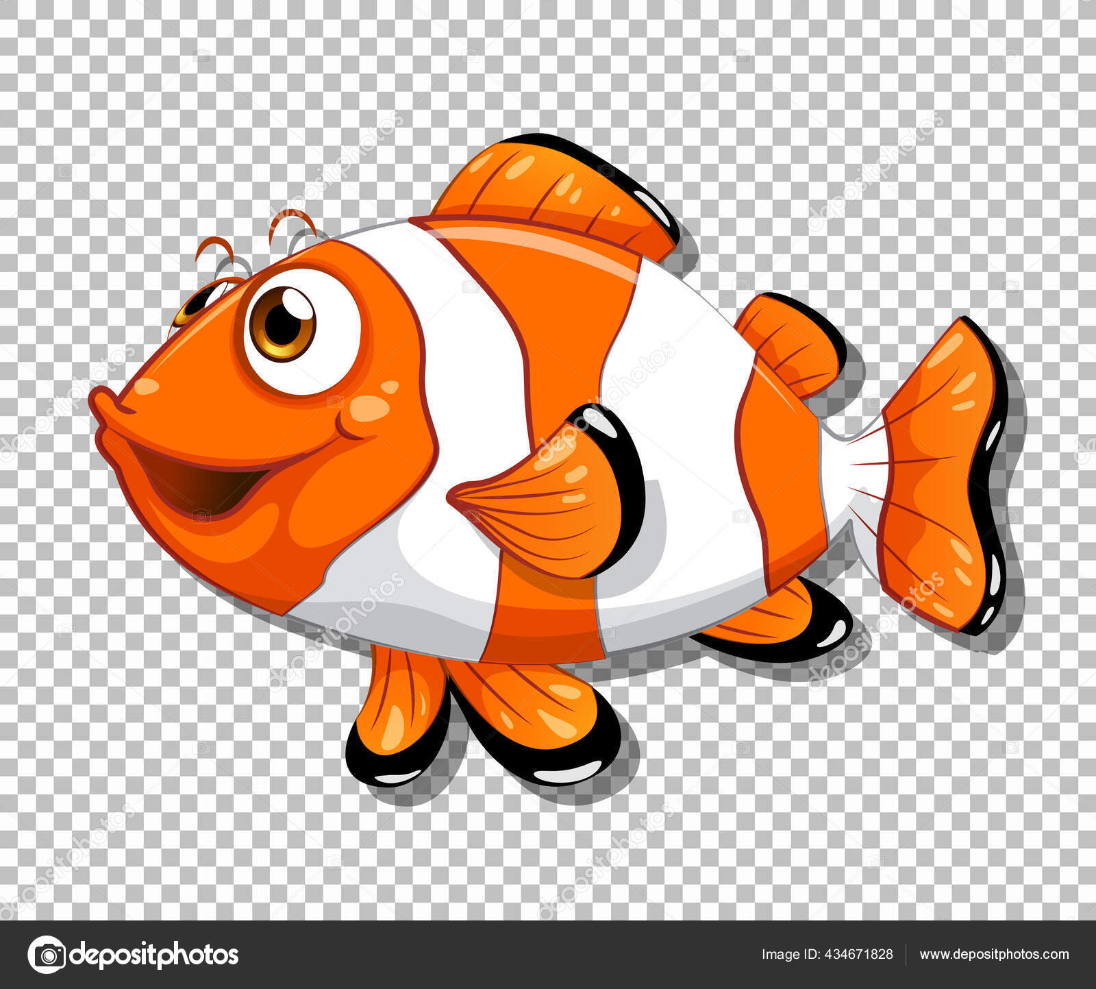 Karakter Kartun Ikan Badut Pada Ilustrasi Latar Belakang Transparan Stok Vektor Interactimages 434671828