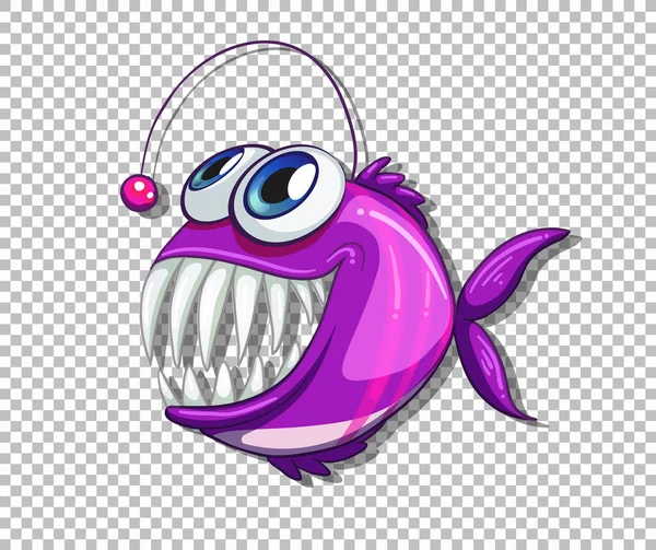 透明背景イラストの紫のアングラー魚漫画のキャラクター — ストックベクタ