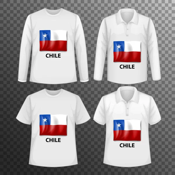 シャツの上にチリの旗の画面と異なる男性のシャツのセット孤立イラスト — ストックベクタ