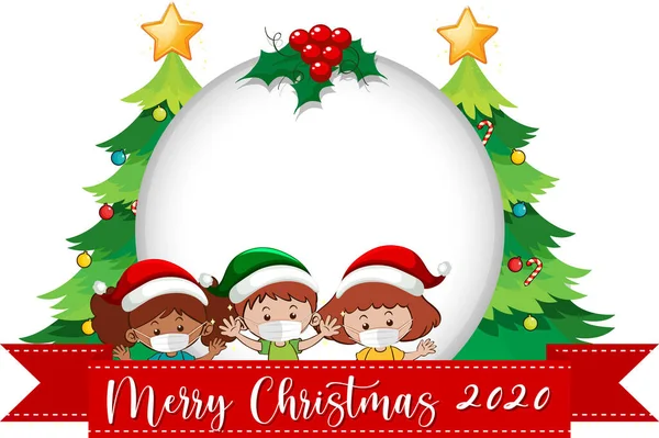 Striscione Cerchio Bianco Con Buon Natale 2020 Logo Del Carattere — Vettoriale Stock
