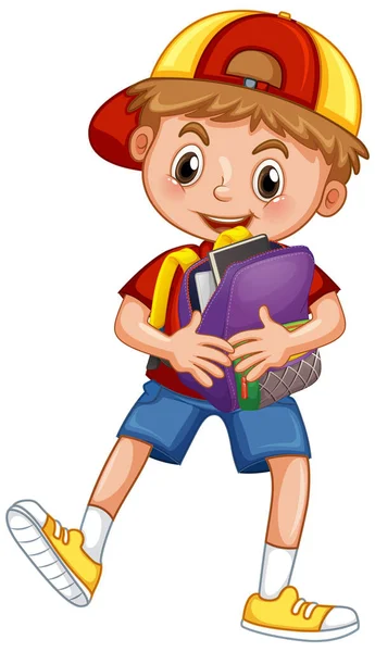 Leuke School Jongen Met Rugzak Illustratie — Stockvector