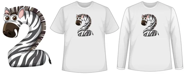 Conjunto Dois Tipos Camisa Com Zebra Tela Forma Número Dois — Vetor de Stock