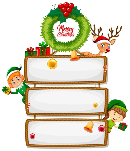 Prázdné Dřevěné Nápis Veselé Vánoce Písmo Logo Vánoční Kreslený Znak — Stockový vektor