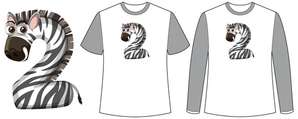 Conjunto Dois Tipos Camisa Com Zebra Tela Forma Número Dois — Vetor de Stock