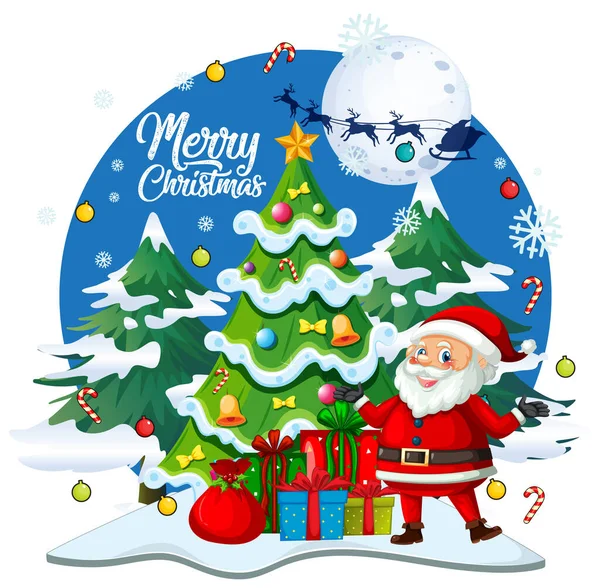 Frohe Weihnachten Schrift Mit Niedlichen Weihnachtsmann Cartoon Figur Weihnachtsthema Auf — Stockvektor