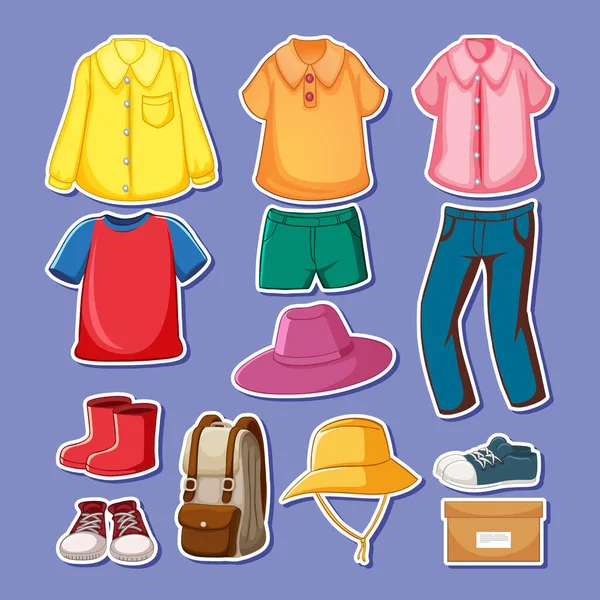 Set Van Kleding Met Accessoires Geïsoleerd Paarse Achtergrond Illustratie — Stockvector