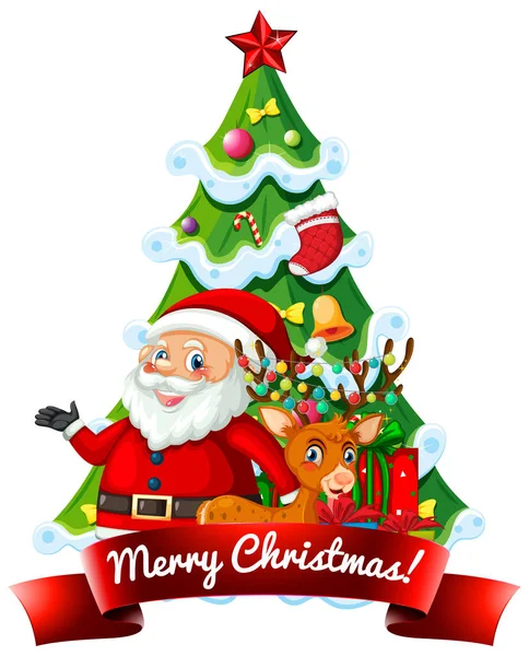Рождеством 2020 Шрифт Баннер Санта Клаусом Милый Олень Белом Фоне — стоковый вектор