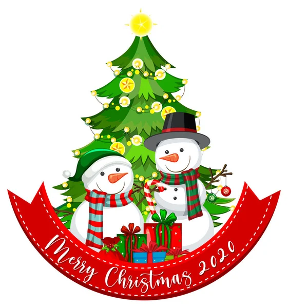 Merry Christmas 2020 Betűtípus Banner Santa Claus Cute Rénszarvas White — Stock Vector