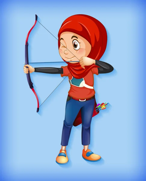 Female Muslim Archer Character Illustration — Stock Vector