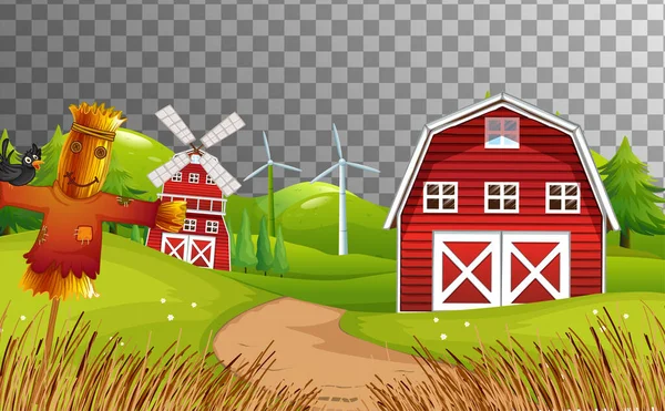 透明な背景イラストの赤い納屋と風車のある農場 — ストックベクタ