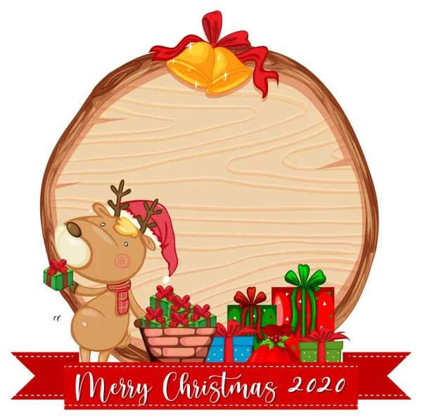2010 Blank Wood Board Merry Christmas 2020 Font Logo Reindeer — 스톡 벡터