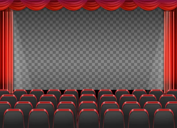 Cortinas Rojas Teatro Con Ilustración Fondo Transparente — Vector de stock