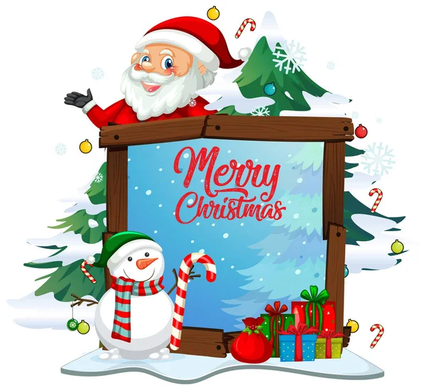 Frohe Weihnachten Schrift Mit Weihnachtsmann Weihnachtsthema Auf Weißem Hintergrund Illustration — Stockvektor