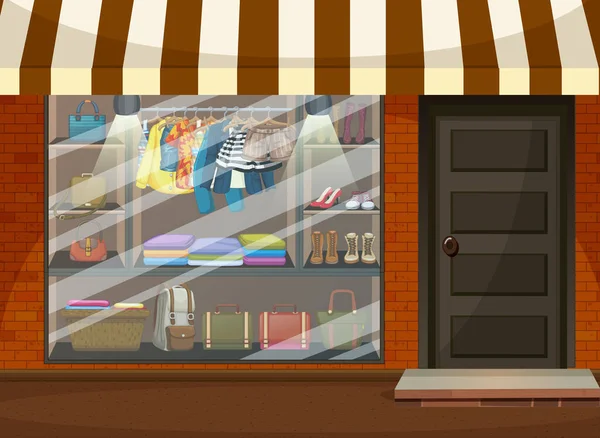 Escaparate Tienda Ropa Con Ilustración Ropa Accesorios — Archivo Imágenes Vectoriales