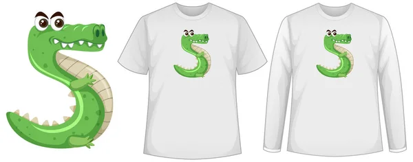 Conjunto Dois Tipos Camisa Com Crocodilo Tela Forma Número Cinco — Vetor de Stock