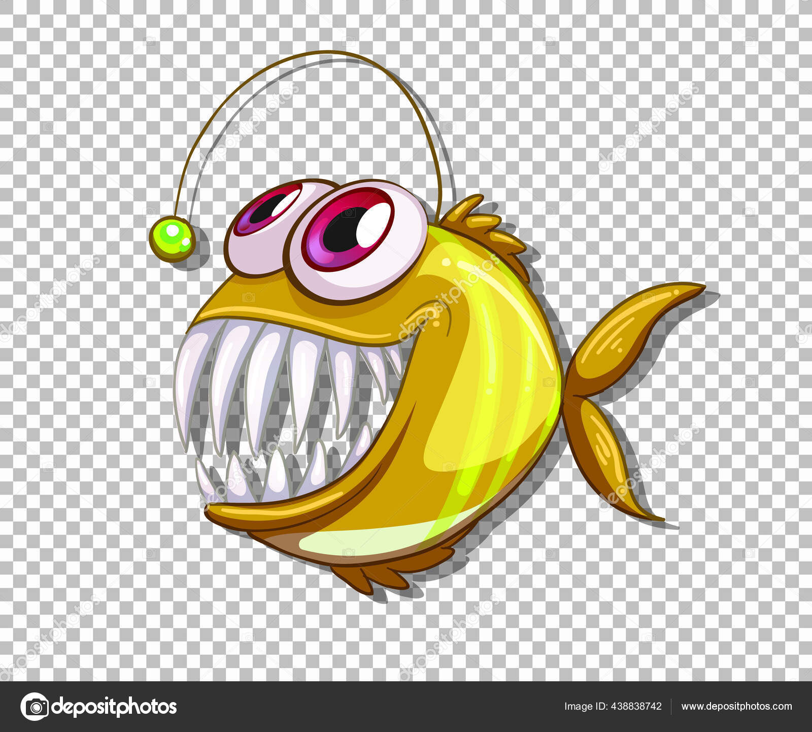 Yellow Angler Fish Cartoon Character Transparent Background