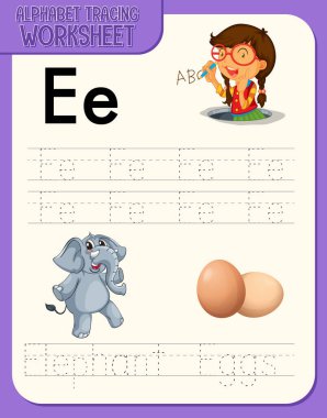 Harf ve kelime örnekleme ile alfabe izleme çalışma tablosu