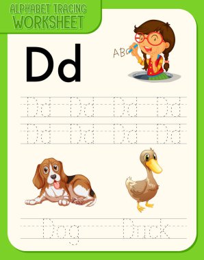 Harf ve kelime örnekleme ile alfabe izleme çalışma tablosu