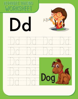 Harf ve kelime örnekleme ile alfabe izleme çalışma tablosu