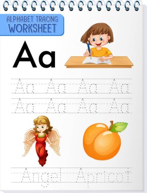 Harf ve kelime örnekleme ile alfabe izleme çalışma tablosu