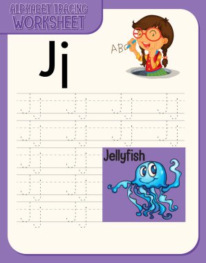 Harf ve kelime örnekleme ile alfabe izleme çalışma tablosu