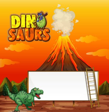 Bir dinozor afişi doğa sahnesi illüstrasyonunda şablon