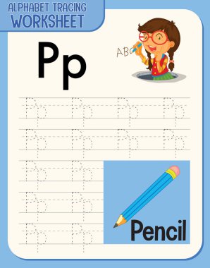 Harf ve kelime örnekleme ile alfabe izleme çalışma tablosu