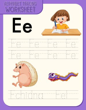 Harf ve kelime örnekleme ile alfabe izleme çalışma tablosu