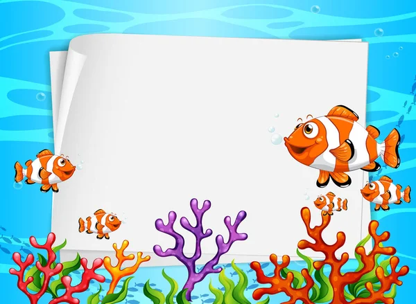 Blank Paper Banner Exotic Fish Undersea Nature Elements Underwater Background — Stock Vector