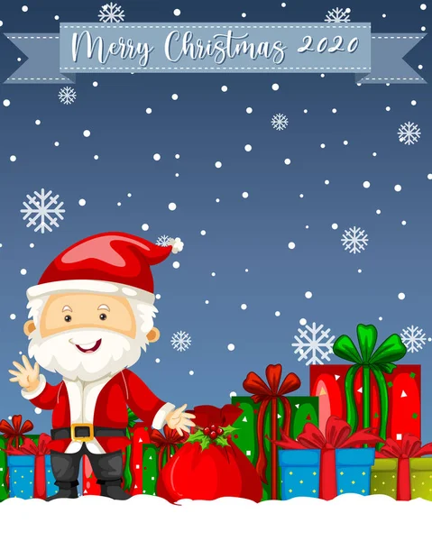 Merry Christmas 2020 Font Logo Santa Claus Cartoon Character Ilustracja — Wektor stockowy