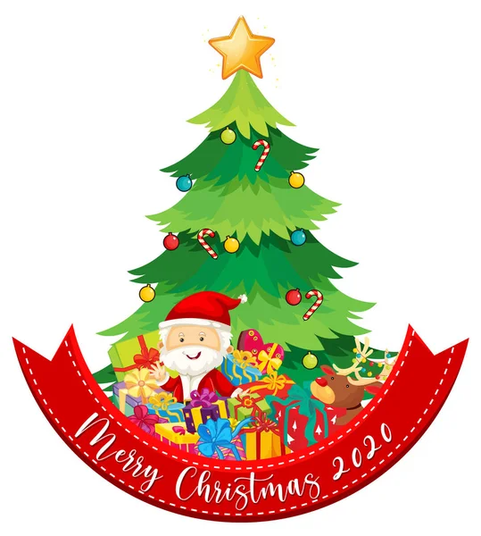 Buon Natale 2020 Font Banner Con Babbo Natale Molti Regali — Vettoriale Stock