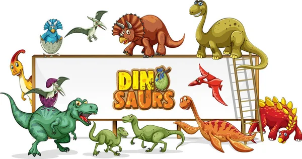 Dinosaures Personnage Dessin Animé Dans Nature Scène Illustration — Image vectorielle