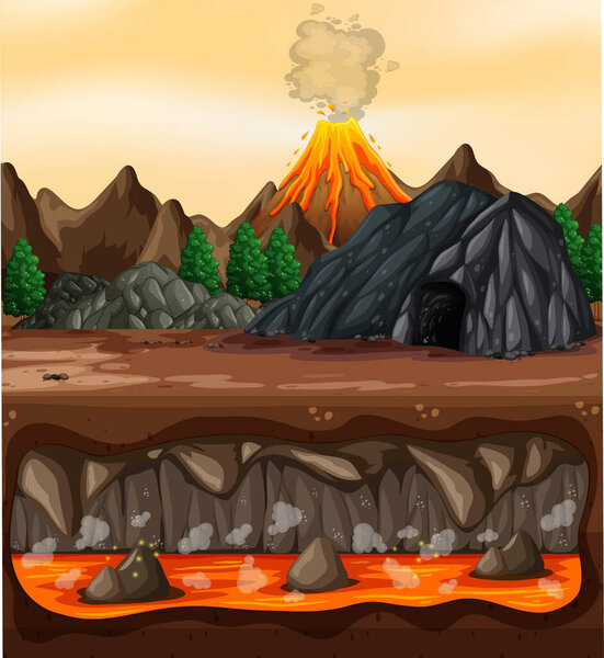Volcanic eruption outdoor scene background illustration