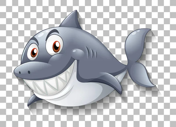 Shark Sorridente Personaggio Dei Cartoni Animati Sfondo Trasparente Illustrazione — Vettoriale Stock