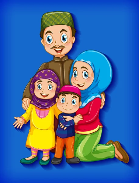 卡通人物色彩梯度背景图上的穆斯林家庭成员 — 图库矢量图片