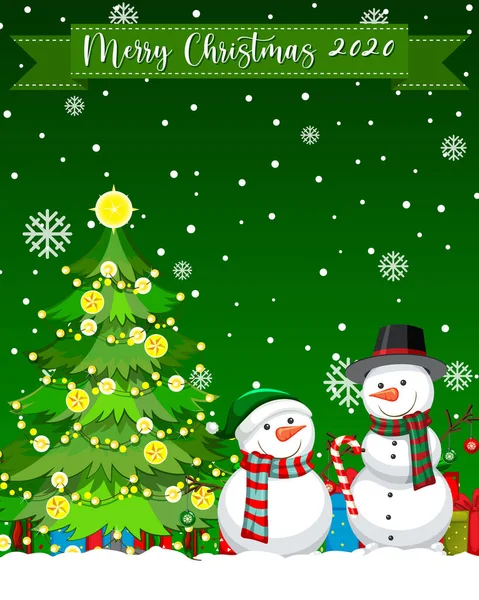 Καλά Χριστούγεννα 2020 Γραμματοσειρά Λογότυπο Χιονάνθρωπος Εικονογράφηση Χαρακτήρα Κινουμένων Σχεδίων — Διανυσματικό Αρχείο
