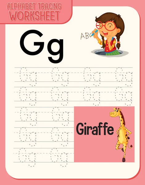Alphabet Tracing Worksheet Letter Vocabulary Illustration — Stock Vector