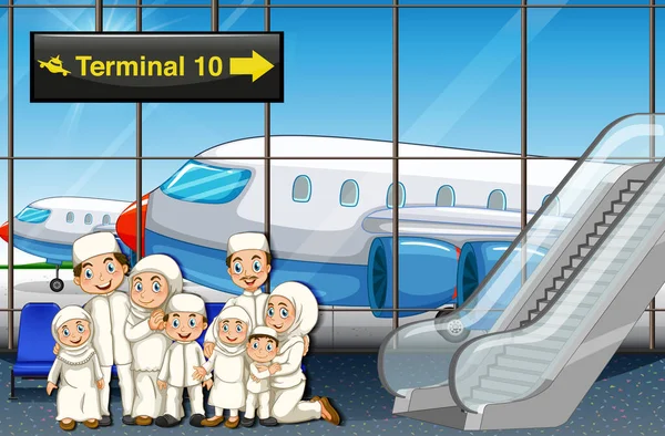 Muslimische Familie Flughafen Illustration — Stockvektor