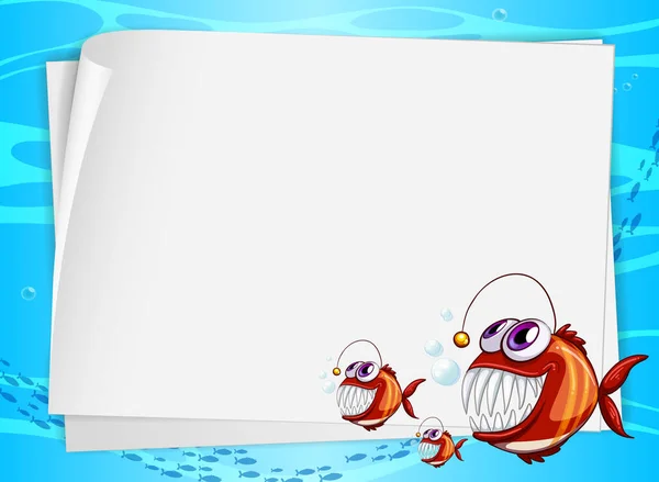 Blanko Papierbanner Mit Anglerfischen Und Auf Der Unterwasser Hintergrund Illustration — Stockvektor